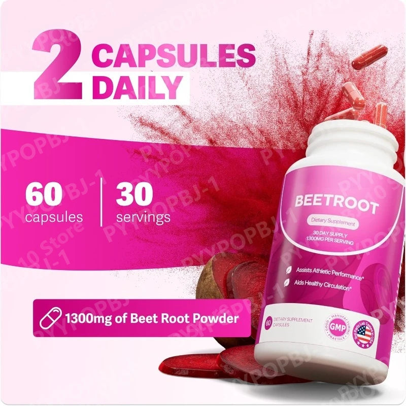 Beet Root Capsules 1300mg | Non-GMO Supplement 60 Caps
