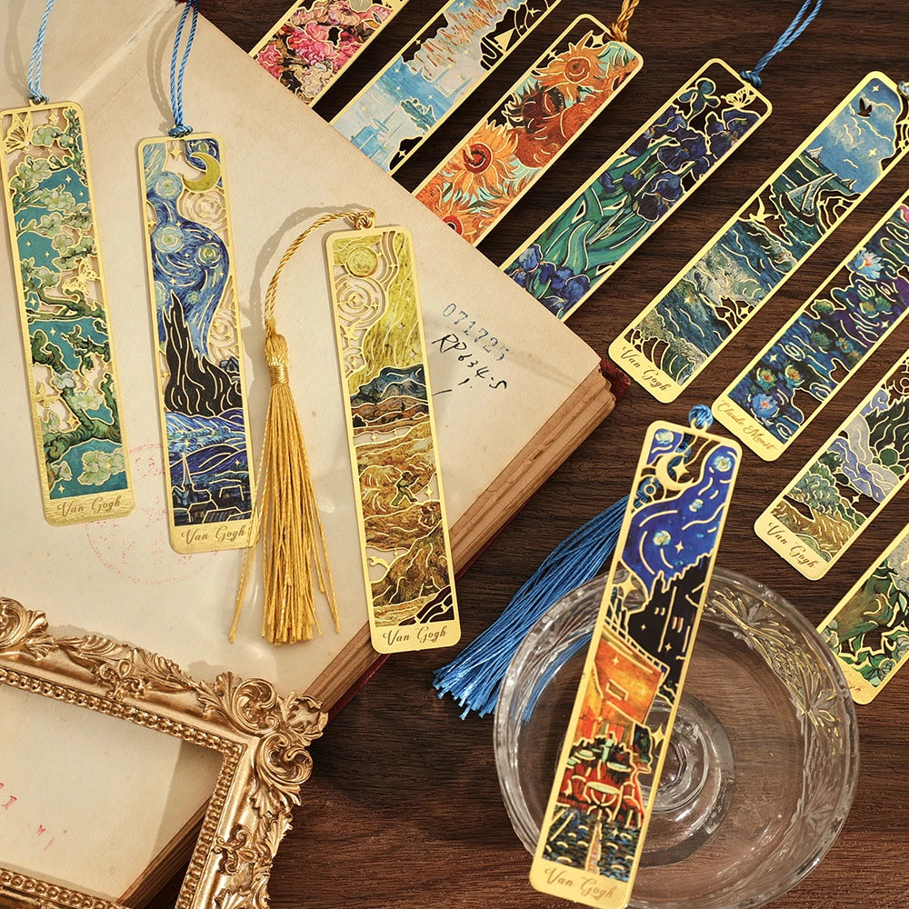 12-Pack Vintage Hollow Metal Bookmarks with Long Tassels