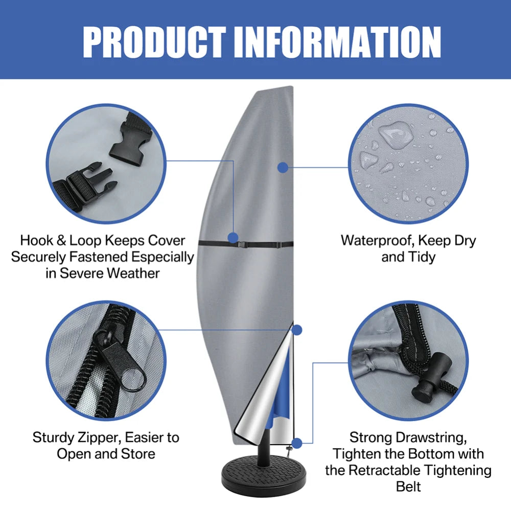 Patio Umbrella Cover Waterproof Outdoor Anti-UV Cantilever Offset Umbrella Cover Parasol Rain Umbrella Cover with Rod &Pull Ring Peaceful Pleasures Health and Wellness