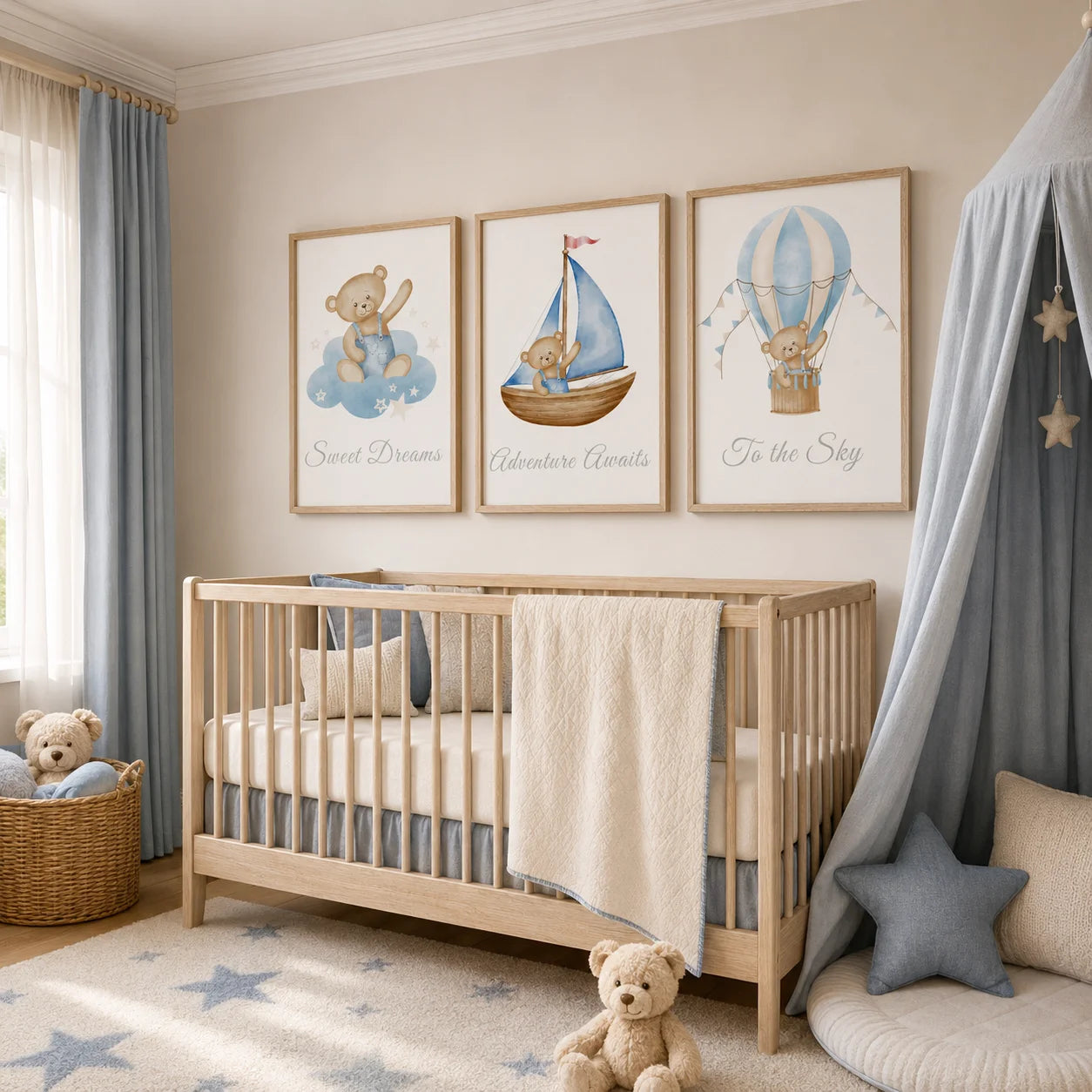 Teddy Bear Nursery Canvas Wall Art | Nordic Kids Room Print Canvas Wall Art Peaceful Pleasures Health and Wellness