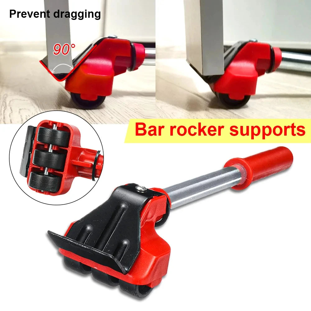 HOMEFISH 5Pcs/Set Duty Furniture Lifter Mover Roller with Wheel Bar Moving Device Lifting Helper Furniture Peaceful Pleasures Health and Wellness