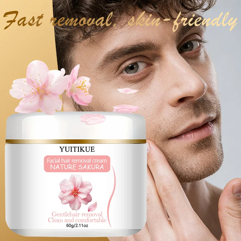 Yuitikue Sakura Facial Hair Removal Cream, 60g Gentle Nature-Infused Face Hair Remover for Clean & Comfortable Skin Peaceful Pleasures Health and Wellness