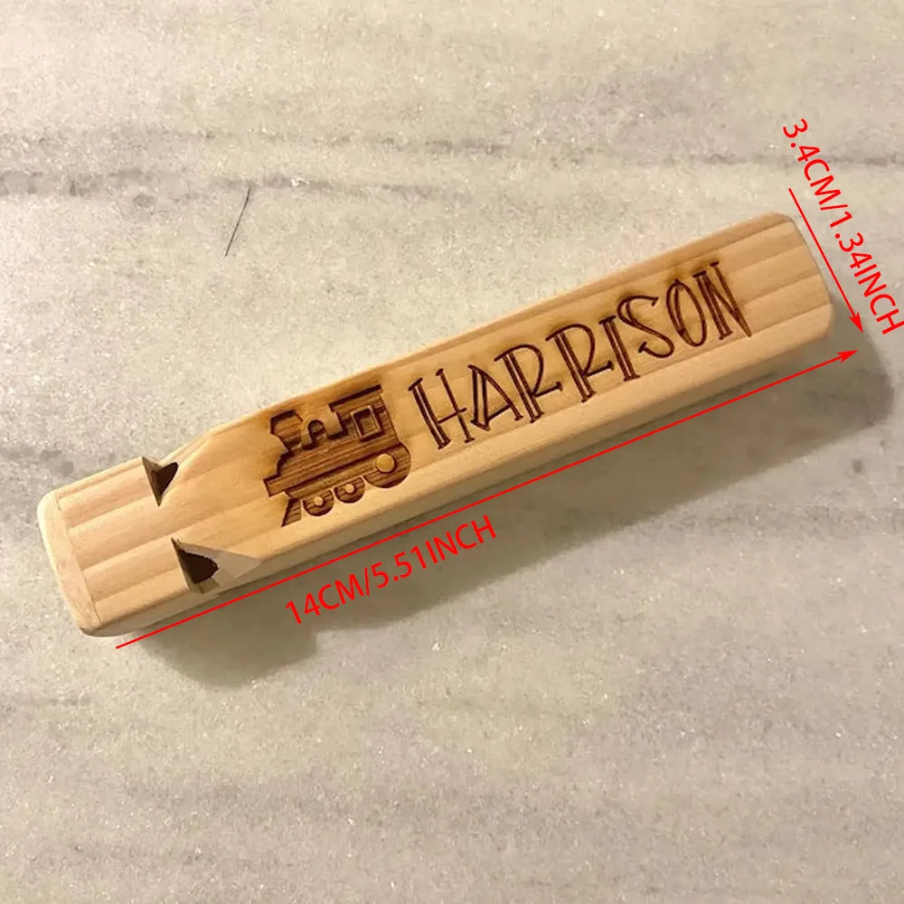 Personalized Engraved Wooden Train Whistle Toy Set – 5 Pack