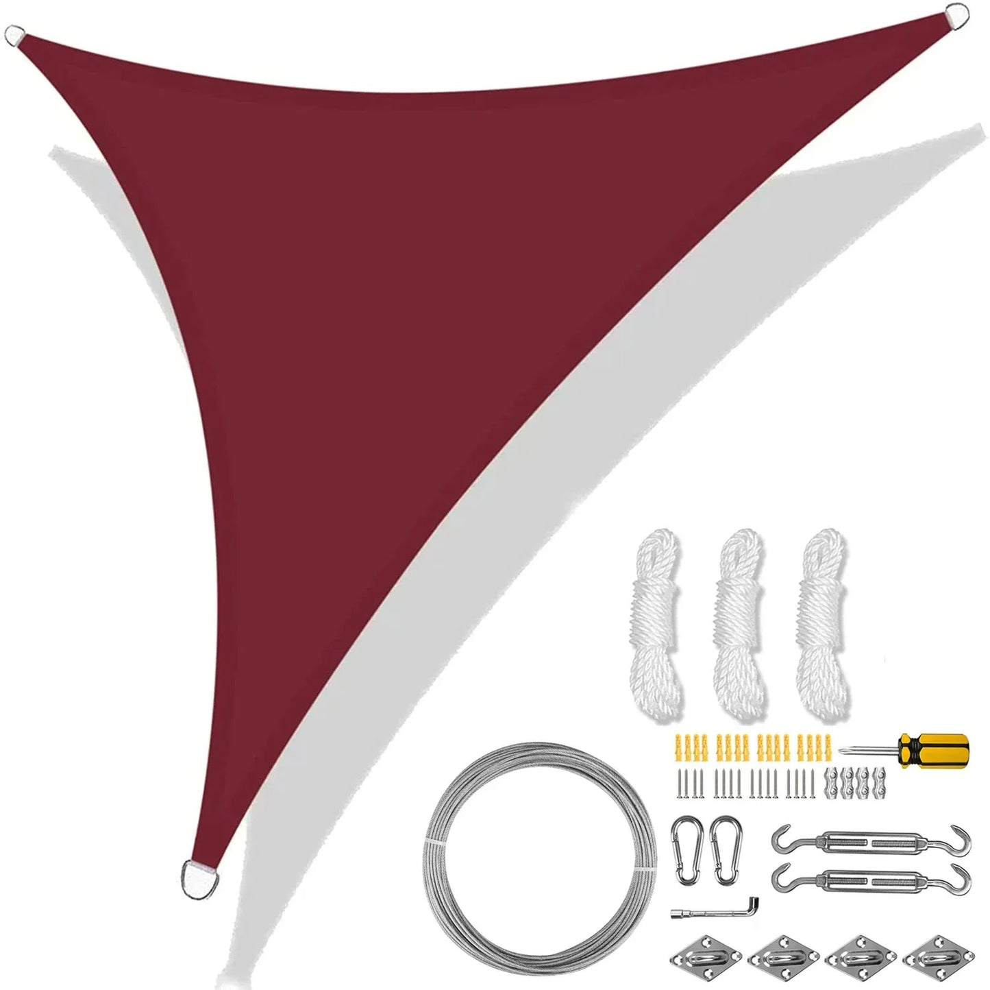 5/3.6/3/2M Triangle Shade Sail Waterproof Sunshade Sail Canopy 98%UV Block Awning with Free Rope for Garden Patio Pergola Gazebo Peaceful Pleasures Health and Wellness Wine Red 47Pcs Kit 500x500x500CM
