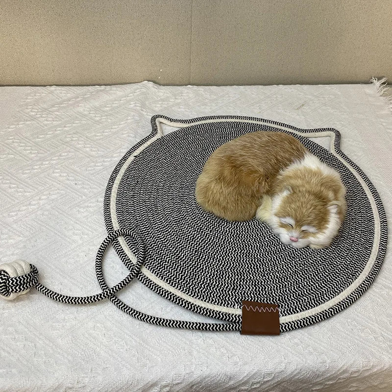 Cotton Rope Woven Cat Scratching Mat and Toy Ball Combo Cat Sleeping Pad Scratch-Resistant Wear-Resistant Washable Pet Mat Peaceful Pleasures Health and Wellness 03 42cm