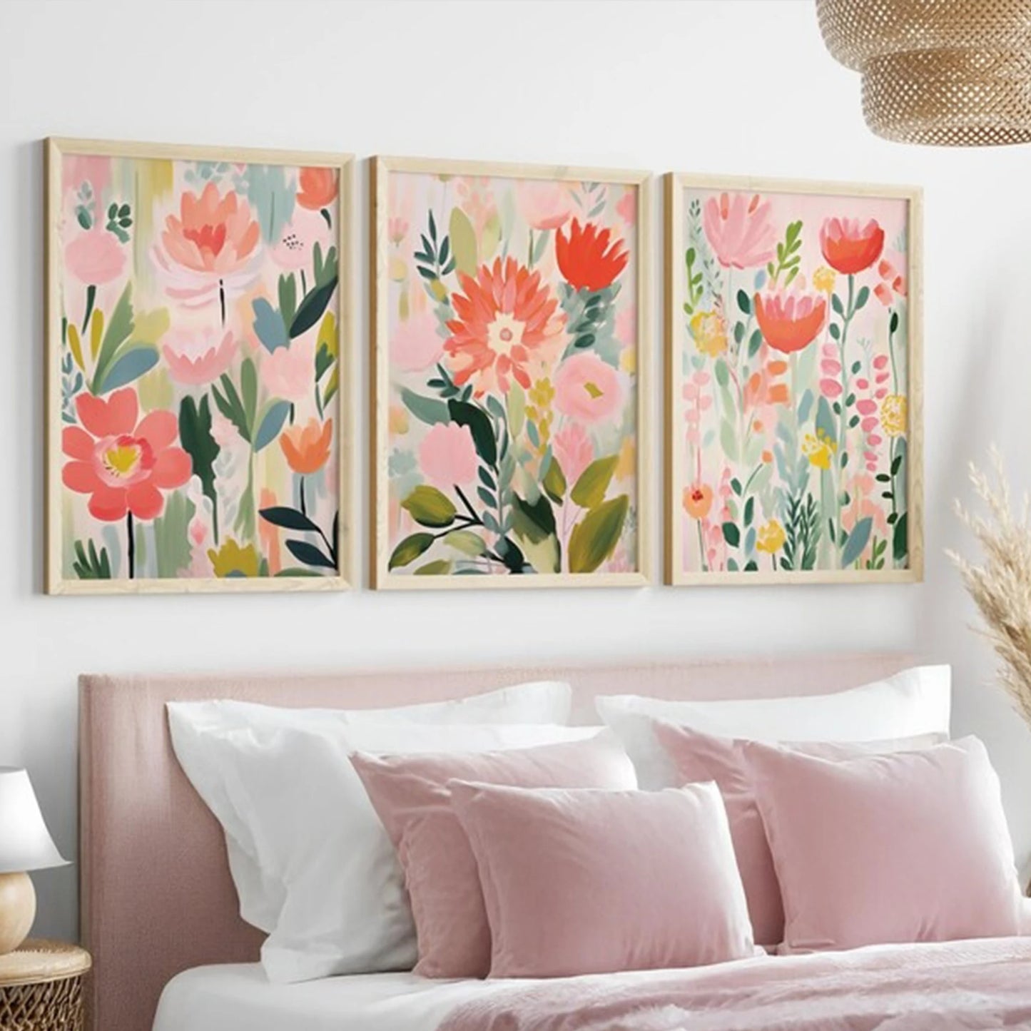 3-Piece Abstract Spring Flower Canvas Wall Art Print Set
