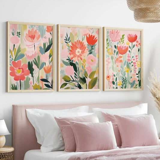 3-Piece Abstract Spring Flower Canvas Wall Art Print Set Canvas Wall Art Set Peaceful Pleasures Health and Wellness G5356-3pcs 21x30cm Unframed