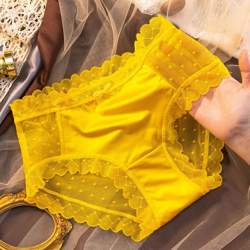 Women's Mid-Waist Mesh Breathable Cotton Crotch Panties