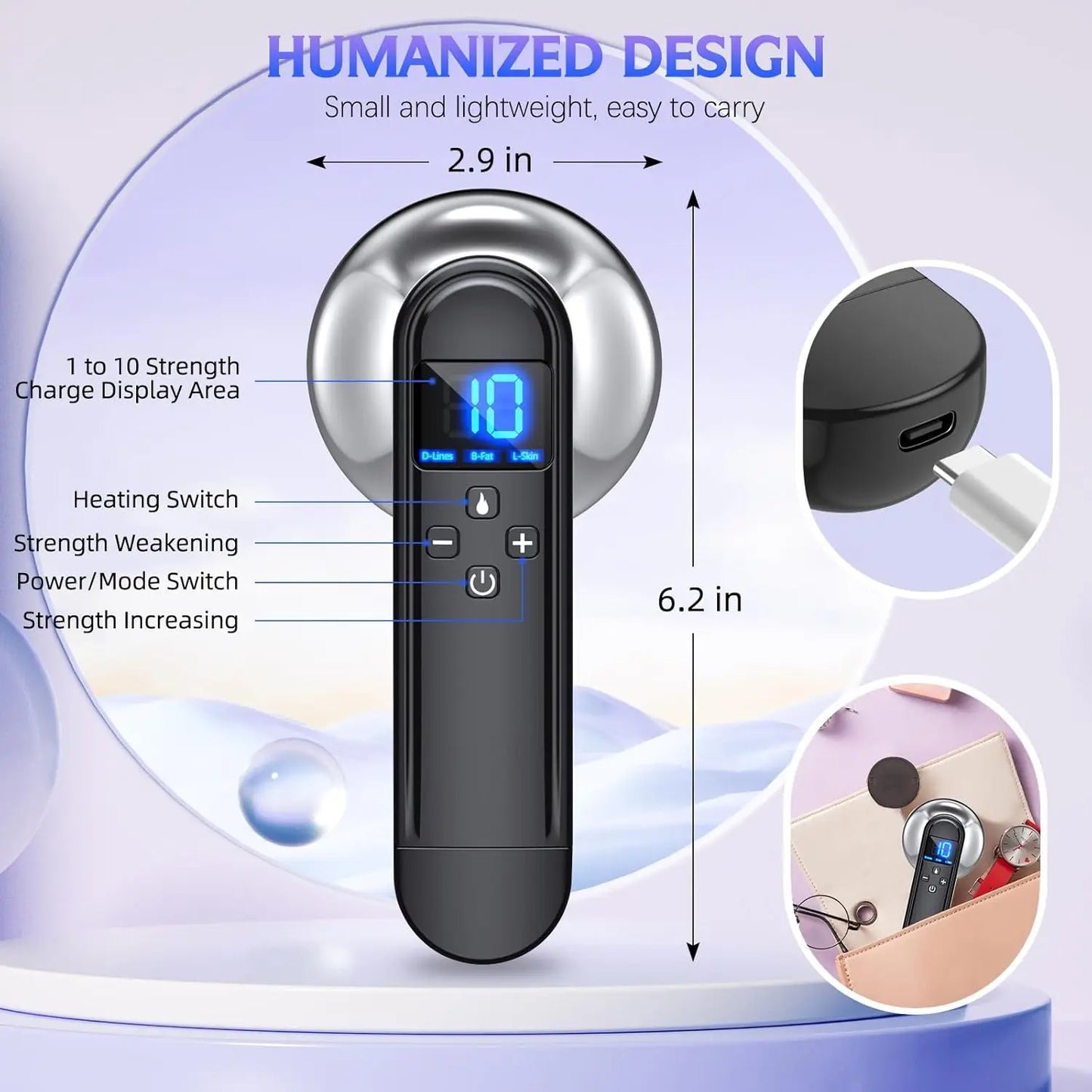 Body Sculpting Machine - Professional Handheld Cordless Cellulite Massager - Suitable for Belly, Neck, Legs, Hip, Arms Peaceful Pleasures Health and Wellness