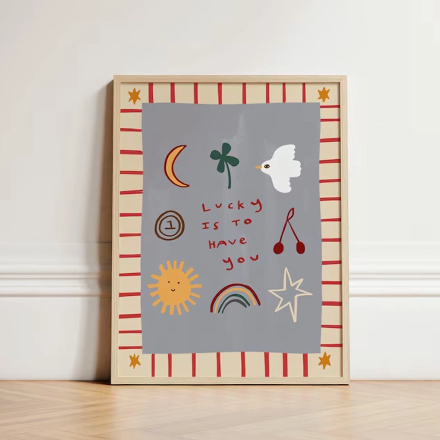 Lucky To Have You Cartoon Quote Canvas Wall Art Print