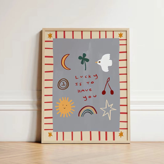 Lucky To Have You Cartoon Quote Canvas Wall Art Print Canvas Wall Art Peaceful Pleasures Health and Wellness G4564 30x40cm Metal Framed