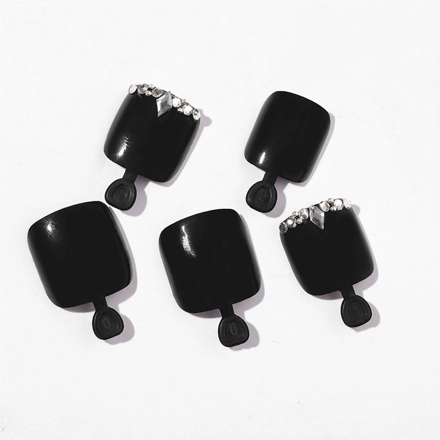 24pcs Black Fake Toenails With Rhinestones Decor Square Press On Nails Tips Long Lasting Glossy False Nails Finished Wearable Peaceful Pleasures Health and Wellness