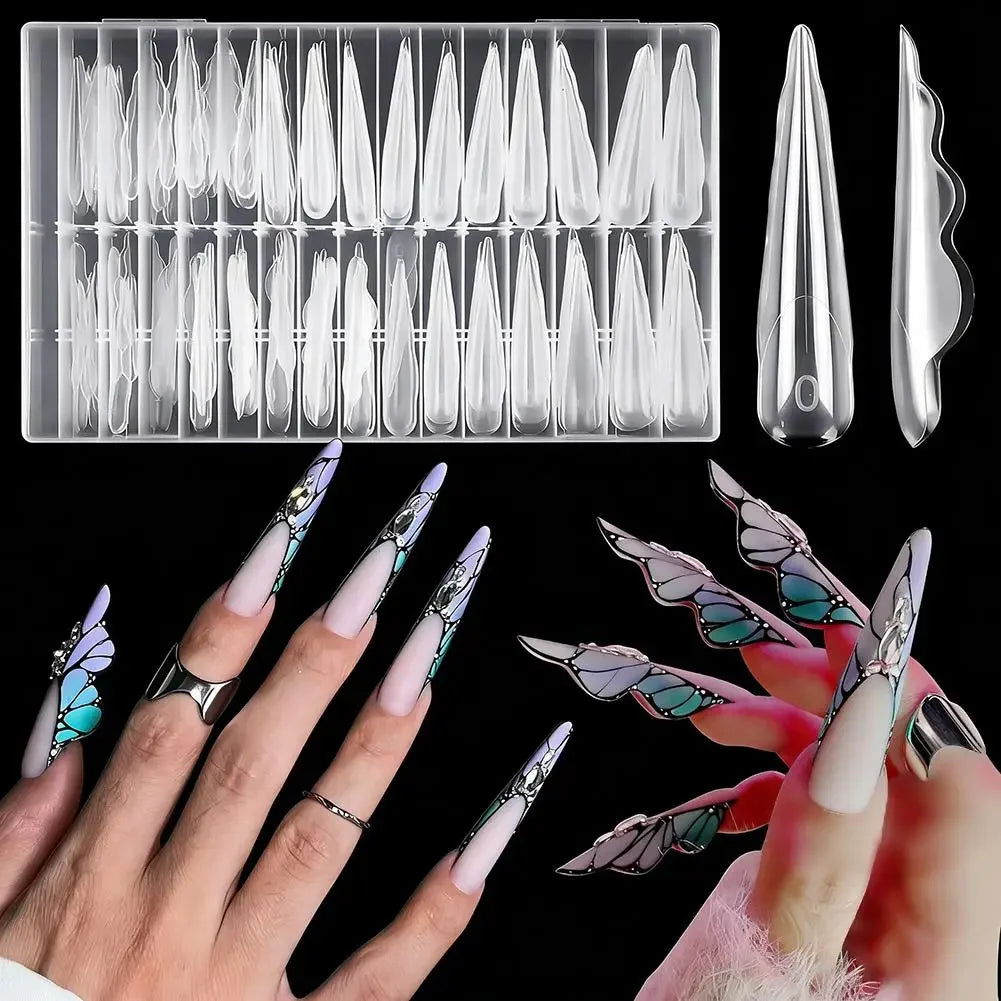 Extra Long Butterfly Nail Dual Forms 150pcs Extended Length Reusable Gel Extension Molds Guildelines Polygel Tips For Nail Art Peaceful Pleasures Health and Wellness
