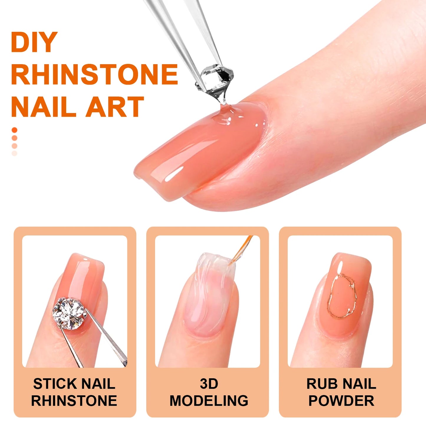 TWOING 3PCS Rhinestones Glue Nail Gel Poloish For Manicure Transparent Nail Art Sticky Gel Strong Jewelry Decorations Peaceful Pleasures Health and Wellness