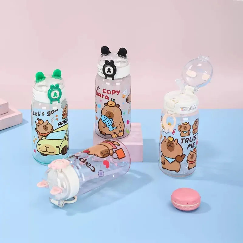Capybara Cartoon Water Bottle 500ml Kids Sports Straw Cup