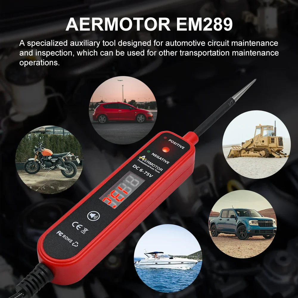 Aermotor EM289 Car Circuit Tester DC 6-75V LED Voltage Test Pen
