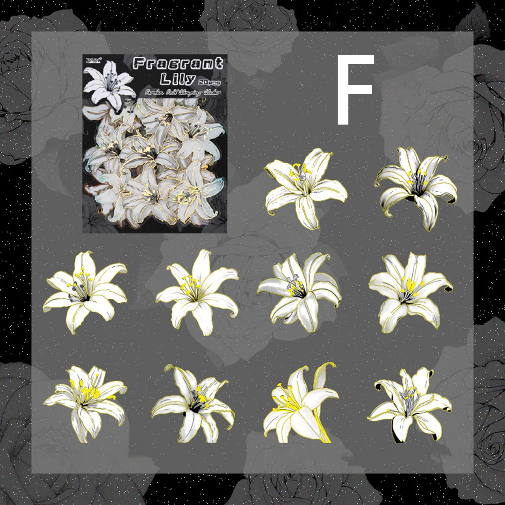 Black and White Flower Stickers with Gold Holographic Outlines, Glitter Shiny Waterproof Decals for Scrapbooking, Journal Peaceful Pleasures Health and Wellness F 3set