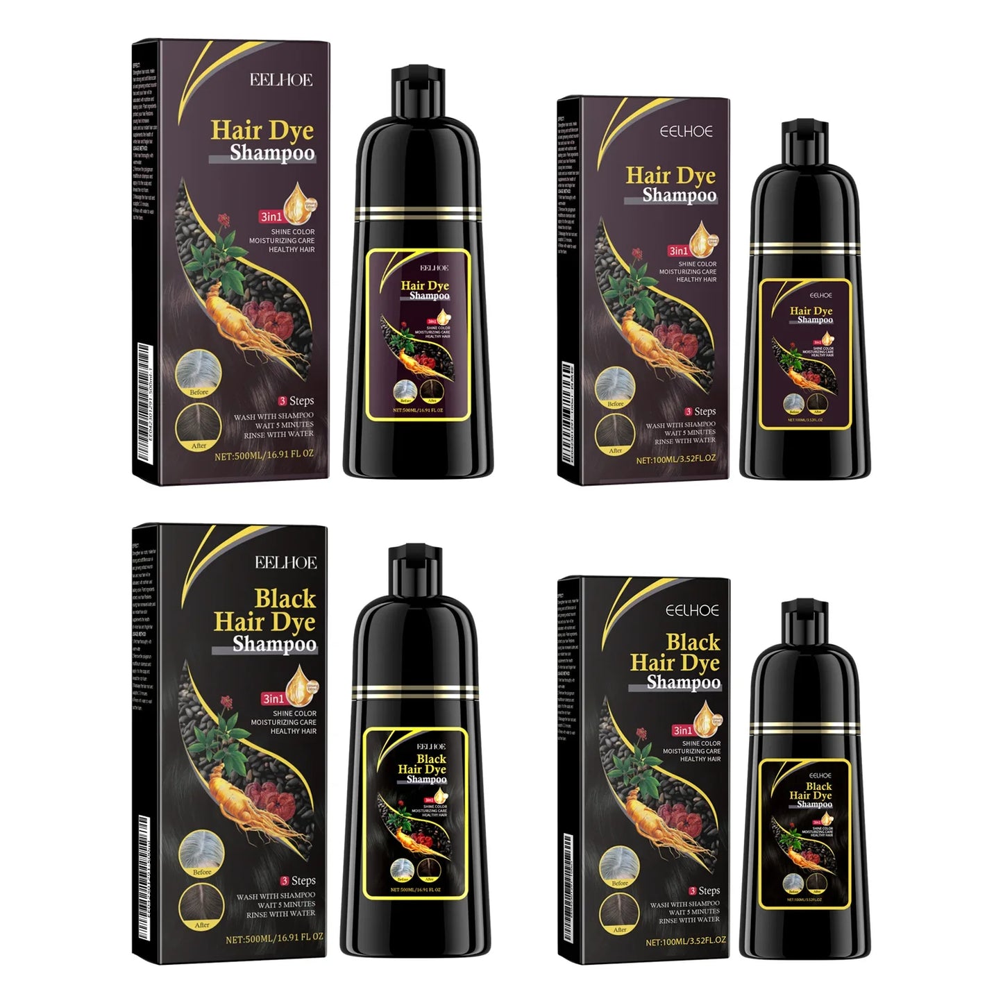 EELHOE Gray Hair Color Dye Shampoo – Restore Black Hair