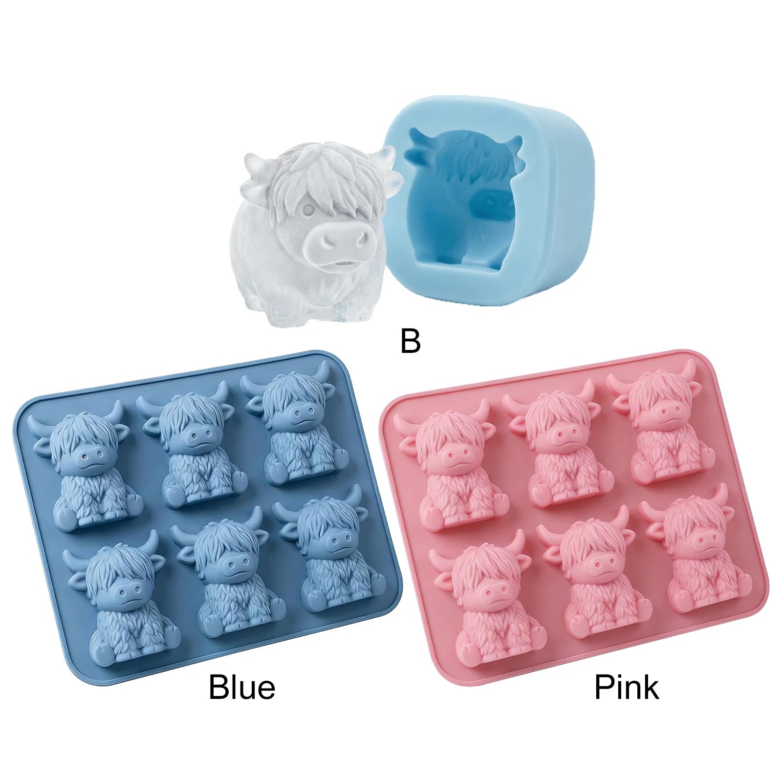 Silicone Mini Highland Cow Ice Cube Mould Easy To Demold Highland Cow Plaster Mould for Chocolate Candy Jelly Homemade Treats Peaceful Pleasures Health and Wellness