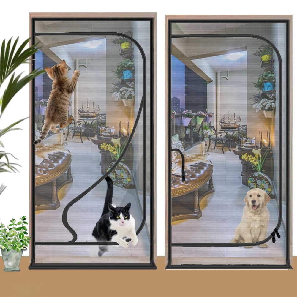 Reinforced Heavy Duty Cat Screen Door Thickened Cat Scratch Mesh to Prevent scratching D/U-shaped with Bilateral Zippers Peaceful Pleasures Health and Wellness