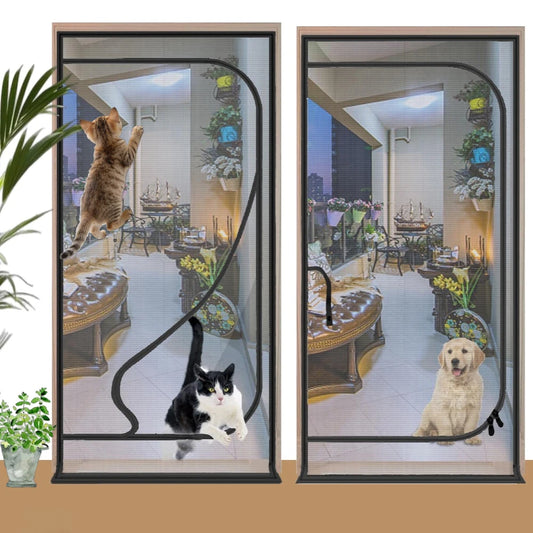 Reinforced Heavy Duty Cat Screen Door Thickened Cat Scratch Mesh to Prevent scratching D/U-shaped with Bilateral Zippers Peaceful Pleasures Health and Wellness