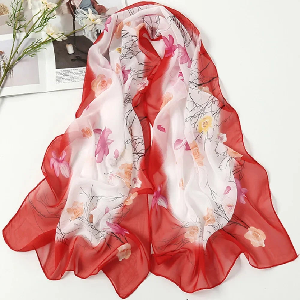 Women's Chiffon Floral Gradient Scarf Shawl – 160×50cm