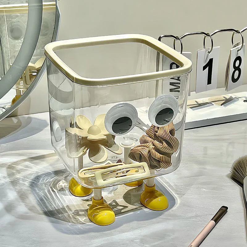 Cute Covered Desktop Trash Can – Transparent Plastic Desk Bin