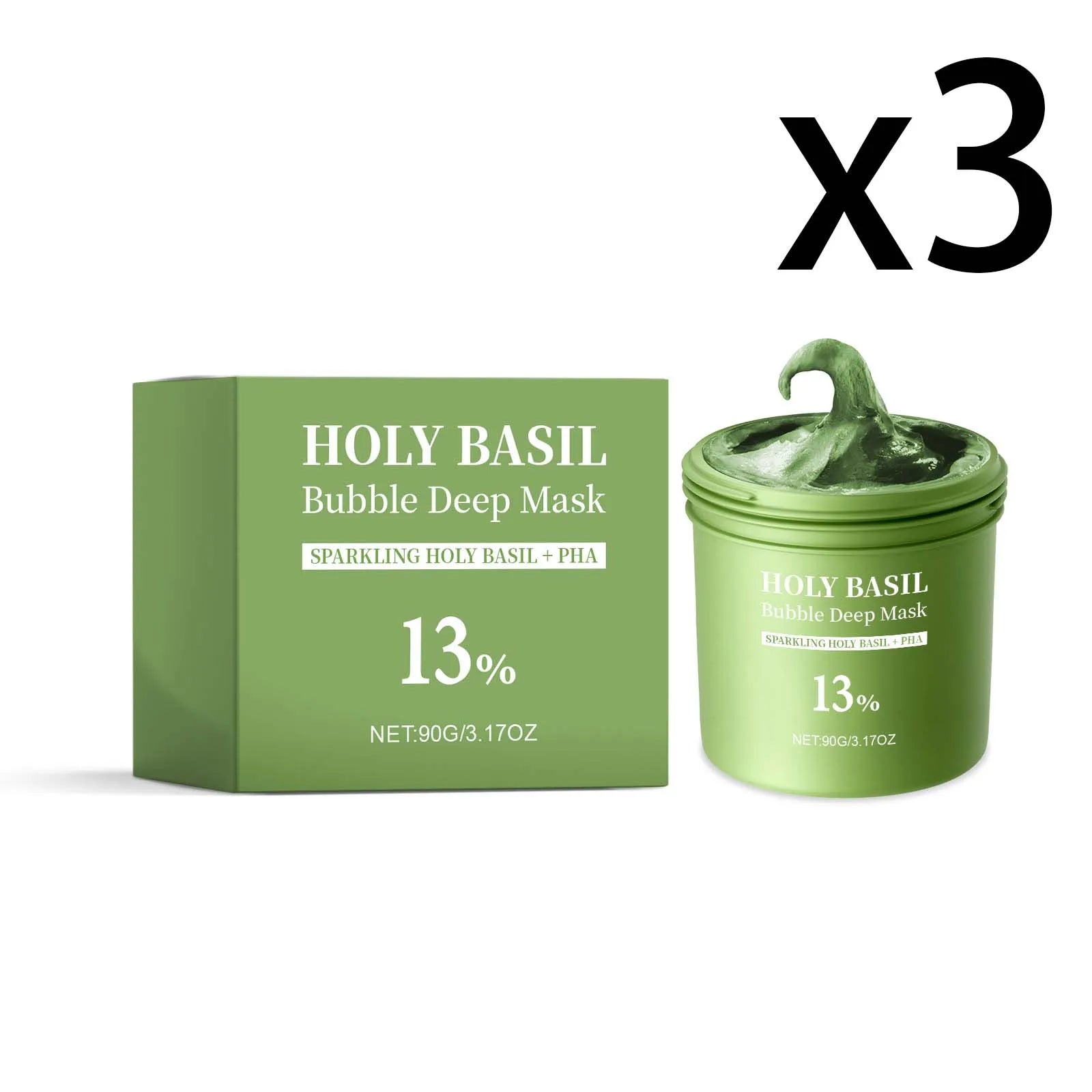Basil Bubble Cleansing Mask Reduce Blackheads Purify Skin Oil Control Gentle Exfoliate Remove Pores Dirt Moisturizes Mud Mask Peaceful Pleasures Health and Wellness 3x90g 90g