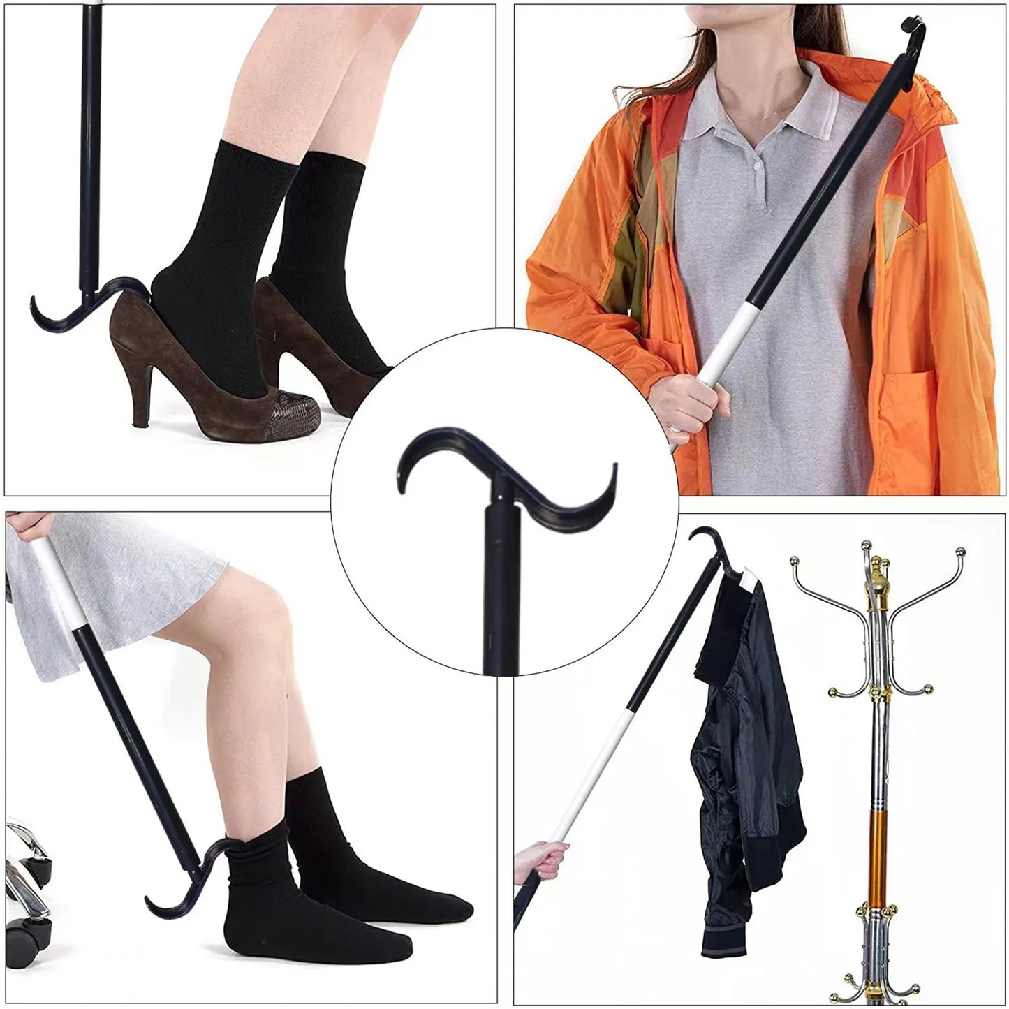 Foldable Stainless Steel Long-Handle Shoehorn & Dressing Aid