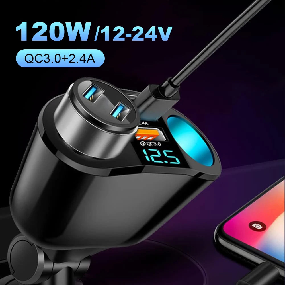 Car Cigarette Lighter Socket Splitter PD QC3.0 12V-24V Car Phone Charger 2.4A Phone Charger Socket for Mobile Phone DVR Charging Peaceful Pleasures Health and Wellness