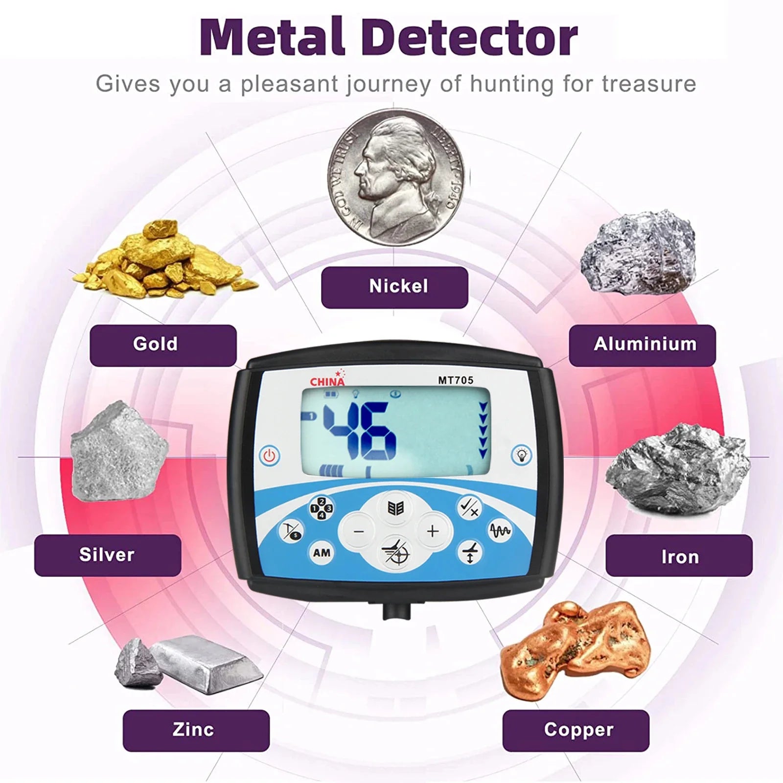 MT705 Professional Underground Metal Detector High Sensitivity Waterproof Search Coil Metal Detecting Tool Treasure Pinpointer Peaceful Pleasures Health and Wellness