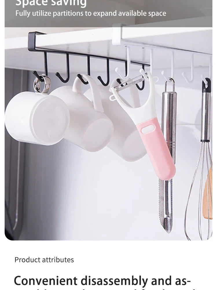 1pc Kitchen Shelf Storage Clothes Hanging Organizer Cup Holder Glass Mug Holder 6 Hooks Storage Rack 2030 Peaceful Pleasures Health and Wellness