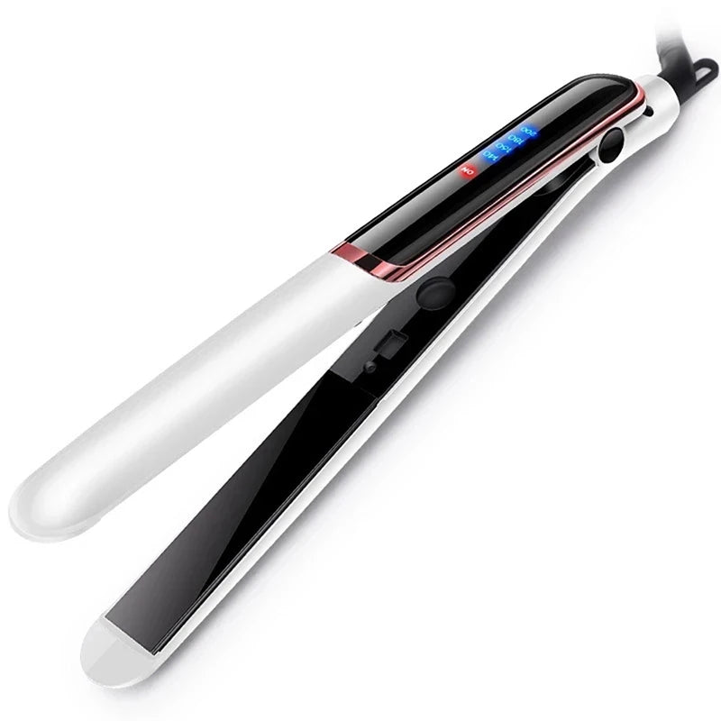 Professional Hair Straightener Ceramic Fast Heat-Up Negative Ion Electric Hair Flat Iron Lcd Display Hair Straightener Peaceful Pleasures Health and Wellness WHITE 100V-240V UK Plug