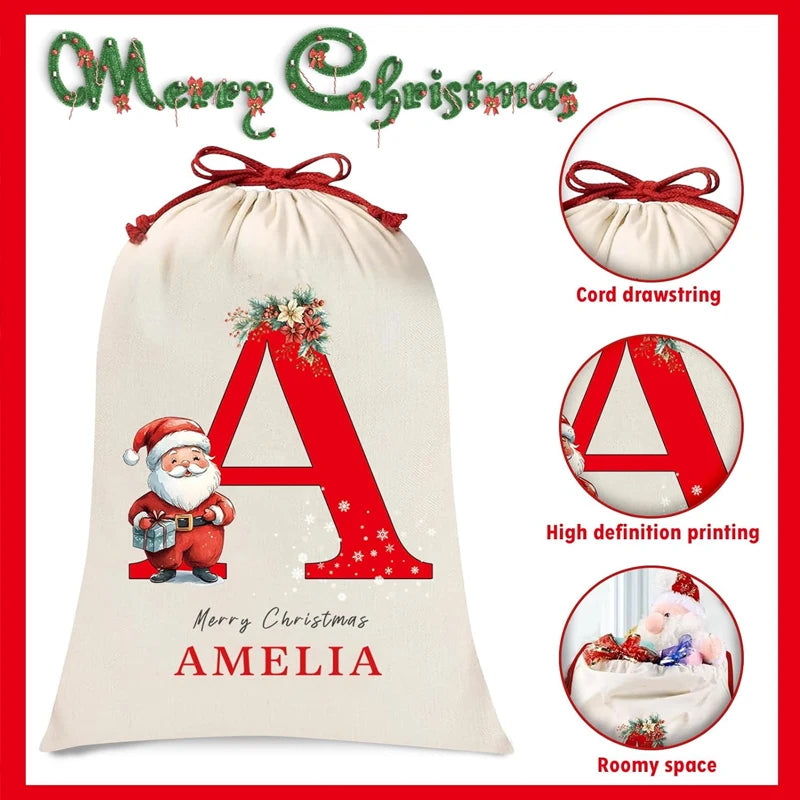 Personalized Santa Sack – Custom Name Christmas Canvas Bag Personalized Gift Bag Peaceful Pleasures Health and Wellness