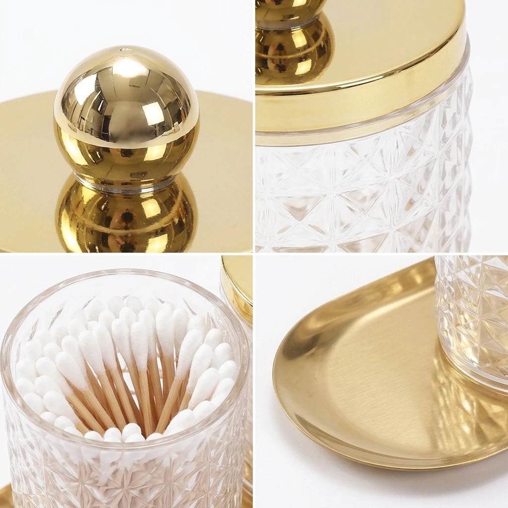 3-Piece Acrylic Q-Tip Holder & Apothecary Jar Set with Vanity Tray – Cotton Organizer with Lids