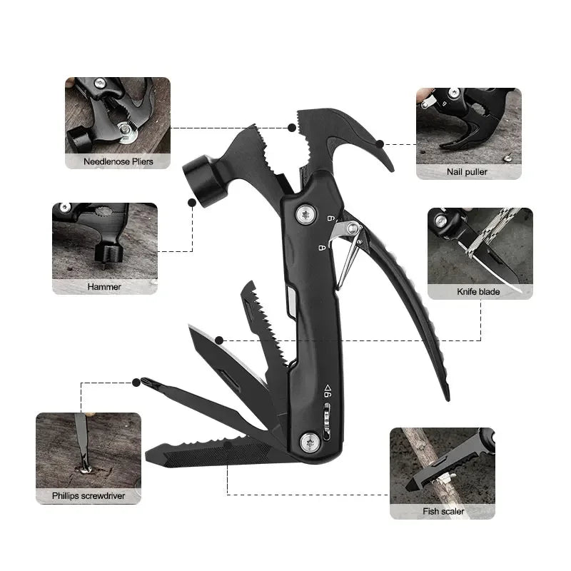 Multifunction Mini Sheep Horn Hammer Outdoor Camping Survival Gear Hammer Home Combination Tool Hammer Car Emergency Rescue Tool Peaceful Pleasures Health and Wellness