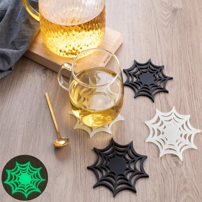 Halloween Glow-in-Dark Spider Web Pumpkin Coasters – 1-10 Pack