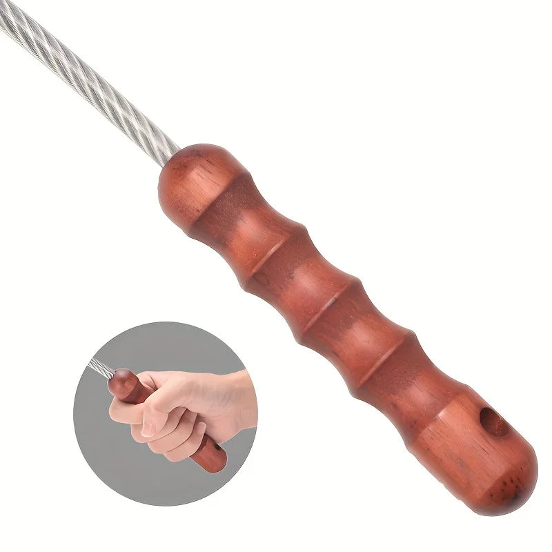 Tactical Steel Cable Whip Wood Handle Survival Emergency Tool