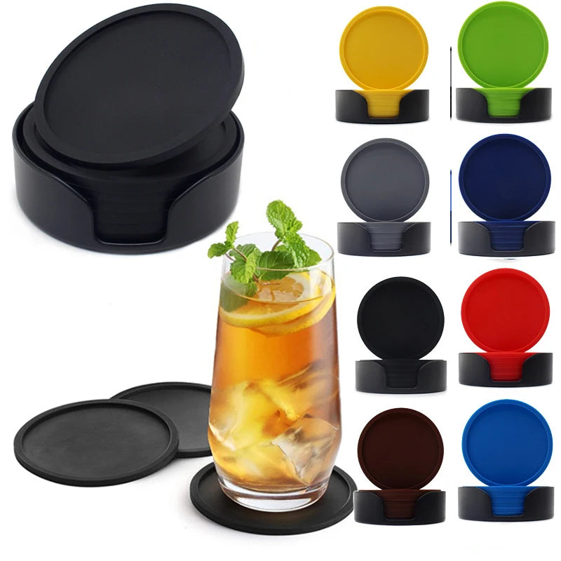 6-Piece Non-Slip Silicone Coaster Set with Holder – Round Cup Mats for Home & Kitchen Peaceful Pleasures Health and Wellness