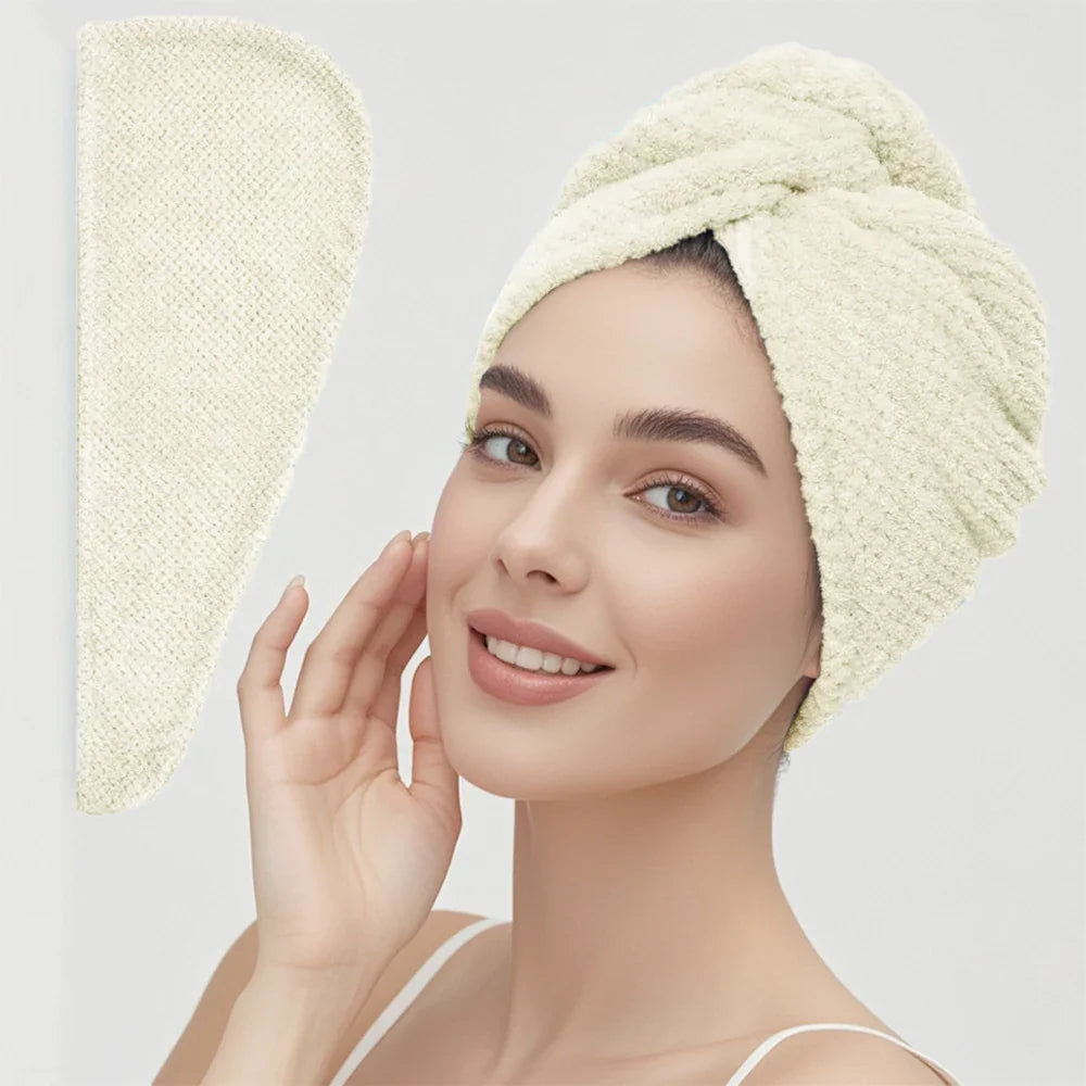 Absorbent Hair Towel Wrap with Button Closure – 9.8"×25.5"