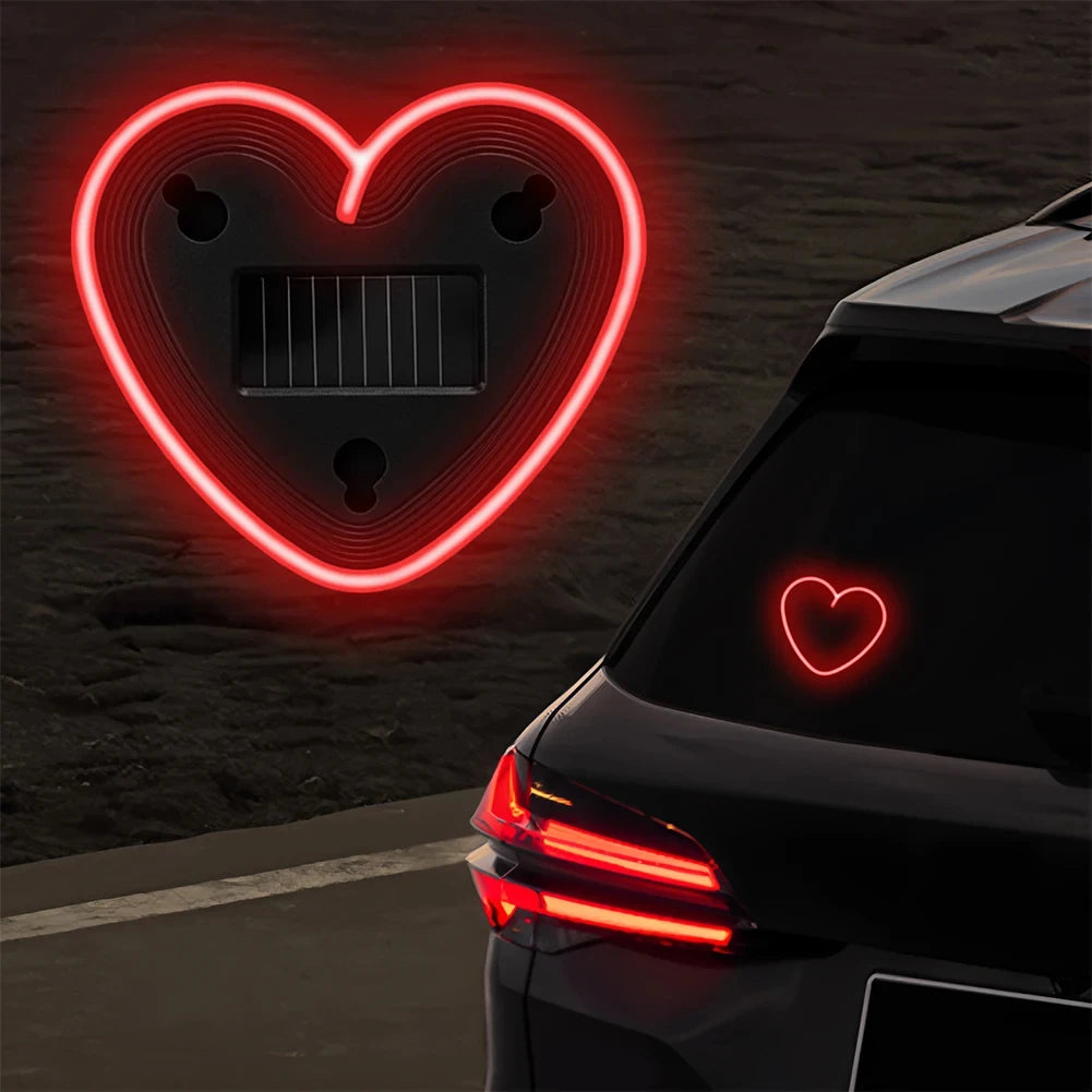 Solar-Powered Led Car Window Neon Lights - Heart-Shaped Rgb-Free Color-Changing Interior Wiring Free Atmosphere Light Peaceful Pleasures Health and Wellness
