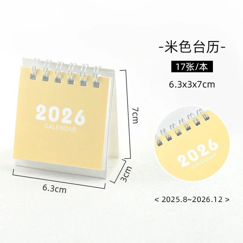 2026 Mini Simple Calendar Desk Calendar Creative Coil Calendar Planner Desktop Decorations Office Stationery Learning Planner Peaceful Pleasures Health and Wellness Beige