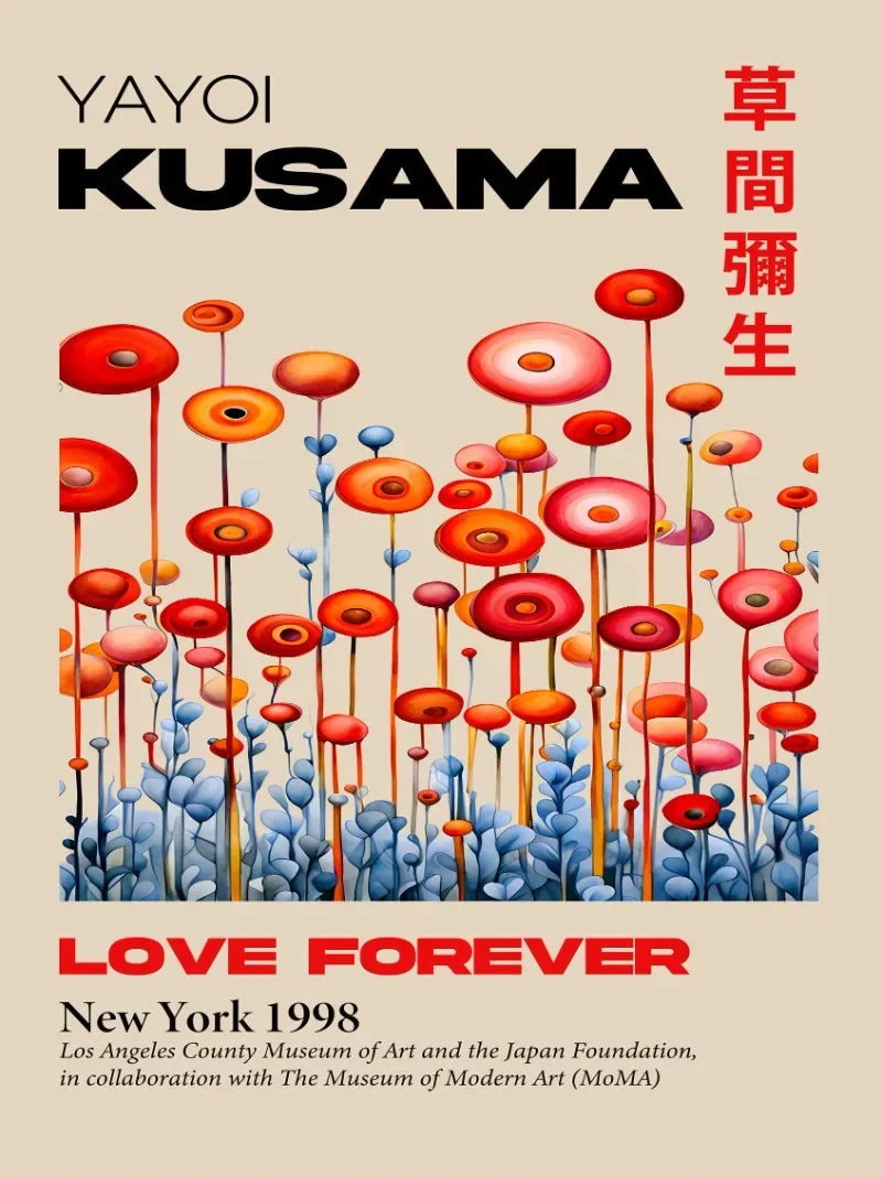 Japanese Abstract Mountain Canvas Wall Art | Yayoi Kusama Style