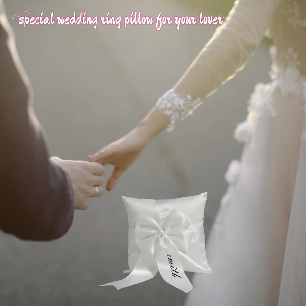 Custom Satin Bow Wedding Ring Bearer Pillow | Ceremony Gift