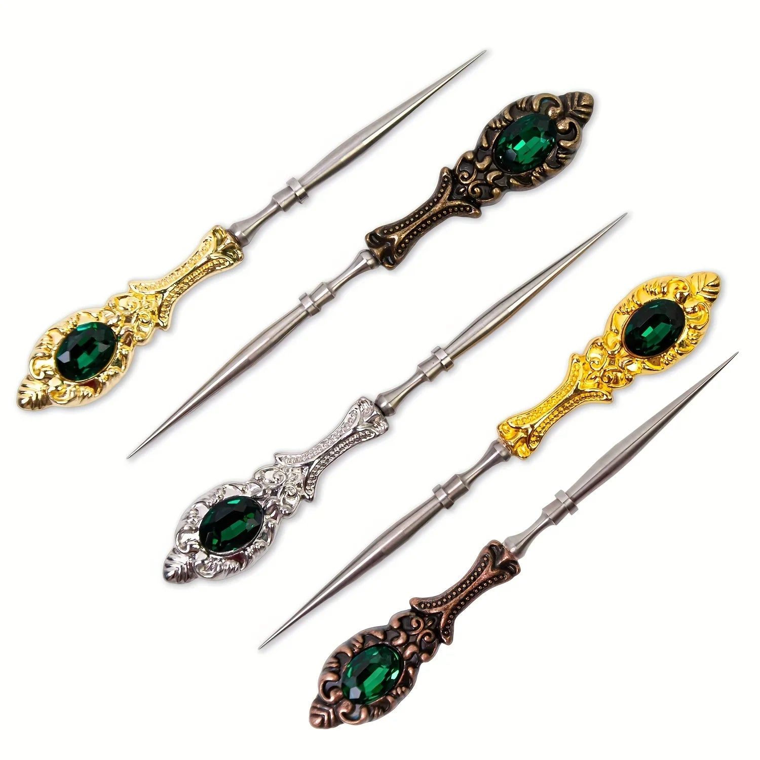 Vintage Jeweled Sewing Needle Cone | Silver Steel Punch Tool & Crochet Hook Set - Handmade for Embroidery, Leather & Crafts Peaceful Pleasures Health and Wellness