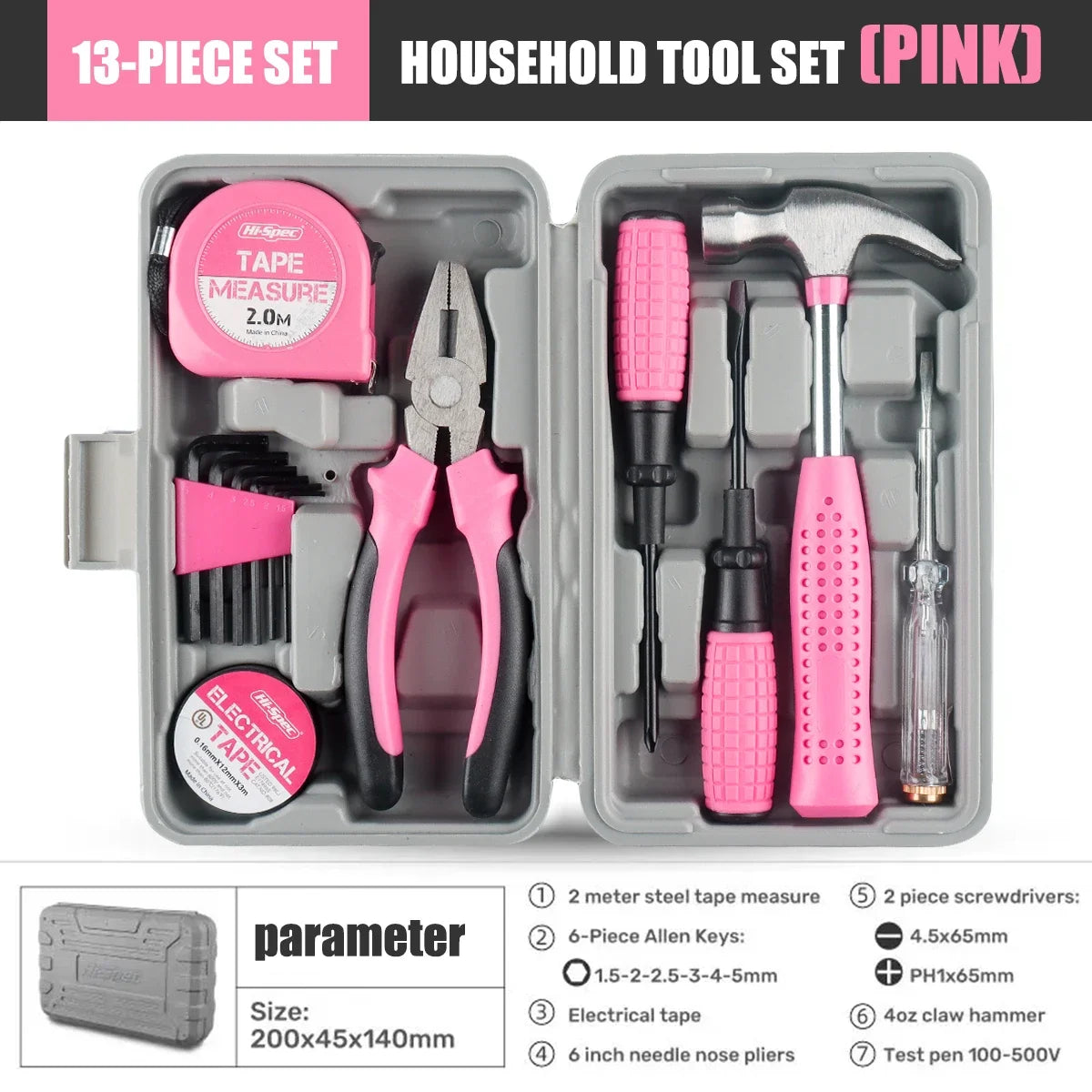 Tool Boxes 13-Piece Compact Home and Office Yellow and Pink DIY Hand Tool Kit Set for Household Improvement Repairs Wire Cutter Peaceful Pleasures Health and Wellness pink