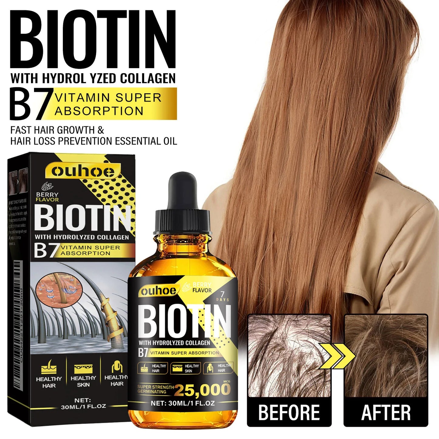 OUHOE Collagen B7 Vitamin Hair Oil | Moisturize & Prevent Hair Loss