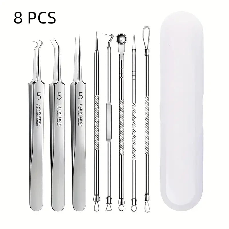 8 PCS Stainless Steel Acne Clip, Cell Clip, Blackhead Clip, Acne Needle, Beauty Salon Acne Needle, Acne Needle Tool Peaceful Pleasures Health and Wellness silver