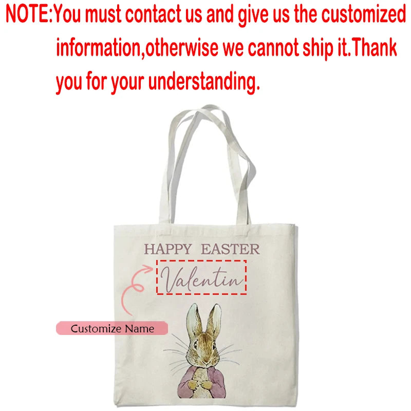 Personalized Easter Bunny Canvas Tote Bag for Kids | Egg Hunt Canvas Tote Bag Peaceful Pleasures Health and Wellness custom B 34x42cm