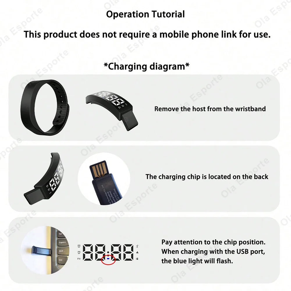 LED Digital Alarm Clock Watch Adjustable Snooze-proof Alarm Bracelet with Running Pedometer Waterproof Vibrating Alarm New HW12 Peaceful Pleasures Health and Wellness